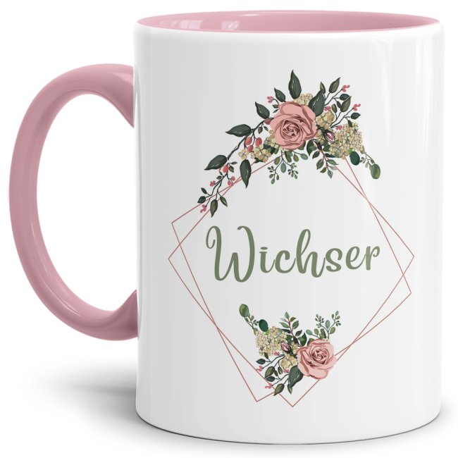 Tasse Blumen - Wichser - Innen &amp; Henkel Rosa
