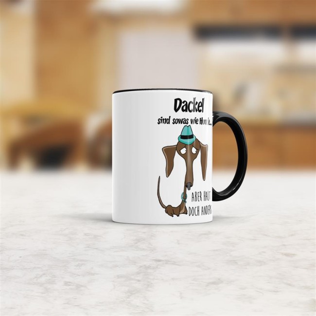 Dackeltasse - Dackel sind sowas wie Hunde&hellip; - Innen &amp; Henkel Schwarz