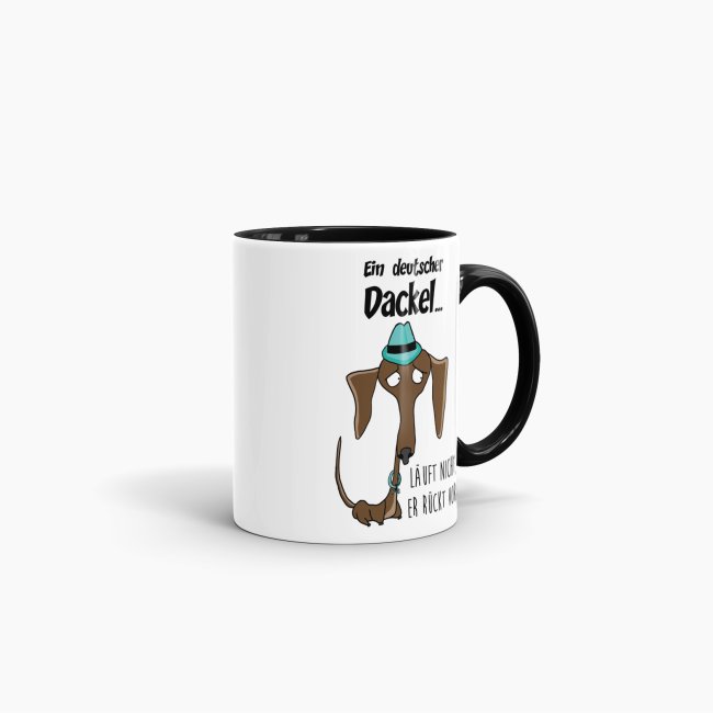 Dackeltasse - Ein deutscher Dackel l&auml;uft nicht, er r&uuml;ckt vor! - Innen &amp; Henkel Schwarz