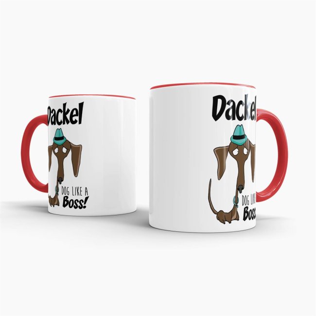 Tasse Dackel - Dog like a Boss! Innen/ Henkel Rot