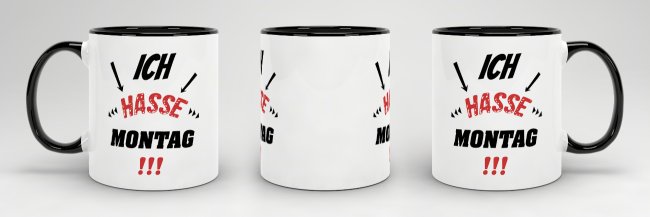 Tasse mit Spruch - Ich hasse Montag! - Schwarz