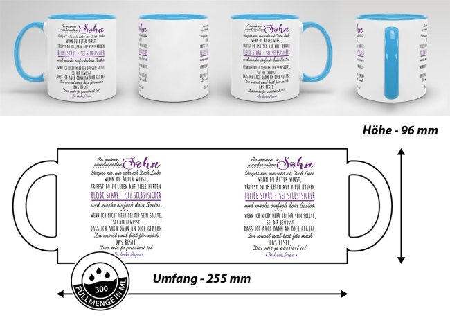 Tasse - mit Spruch vom Vater f&uuml;r den Sohn - Innen &amp; Henkel Hellblau