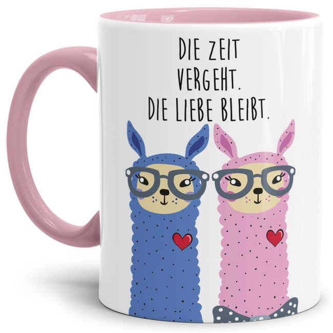 Tasse Alpaka - Zeit vergeht, Liebe bleibt Rosa