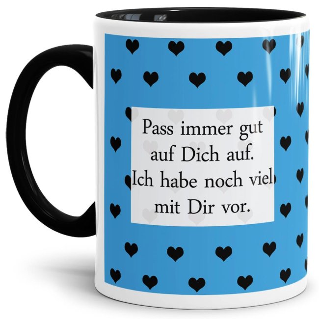 Liebes Tasse Pass gut auf dich auf Blau Schwarz