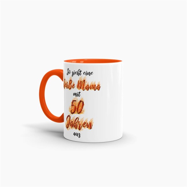 Tasse Es dauer XX Jahre um so gut auszusehen -Alter w&auml;hlbar- Mama zum 50. Geburtstag Innen &amp; Henkel Orange