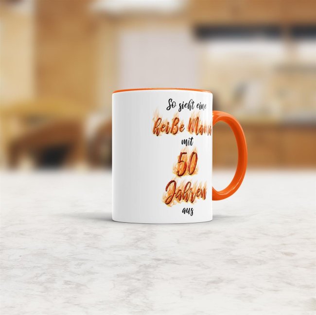 Tasse Es dauer XX Jahre um so gut auszusehen -Alter w&auml;hlbar- Mama zum 50. Geburtstag Innen &amp; Henkel Orange