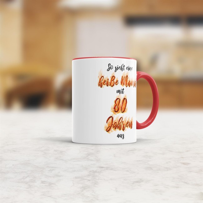 Tasse Es dauer XX Jahre um so gut auszusehen -Alter w&auml;hlbar- Mama zum 80. Geburtstag Innen &amp; Henkel Rot