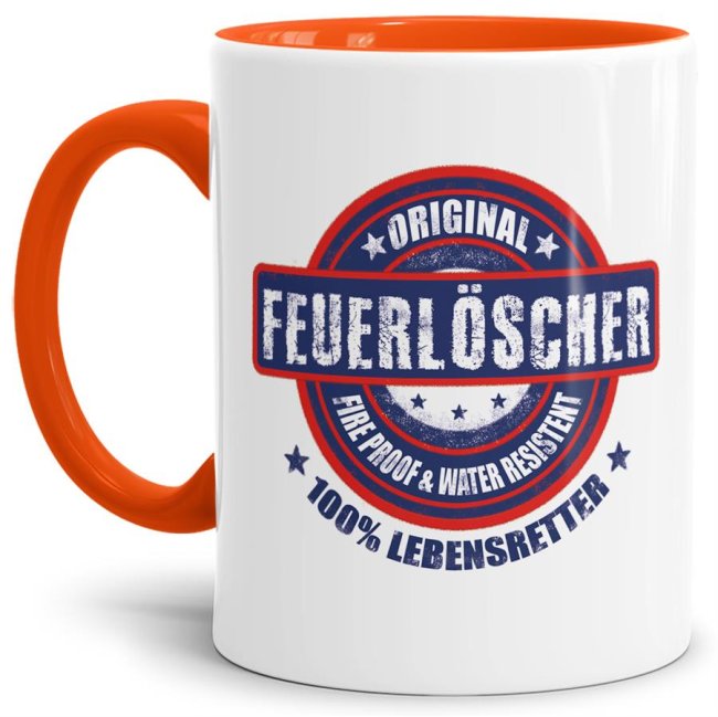 Tasse - Feuerl&ouml;scher - 100% Lebensretter - Orange