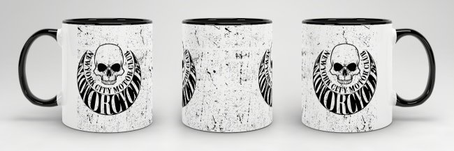 Tasse mit Totenkopf -verschiedene Motive- Innen &amp; Henkel Schwarz Rustikal mit Schriftzug -new york-