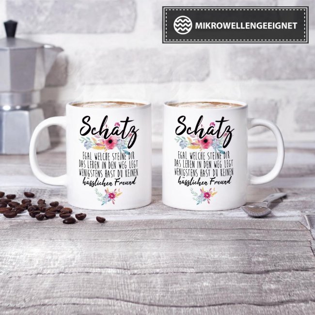 Tasse "Schatz - Wenigstens hast du keinen h&auml;sslichen Freund" - Weiss
