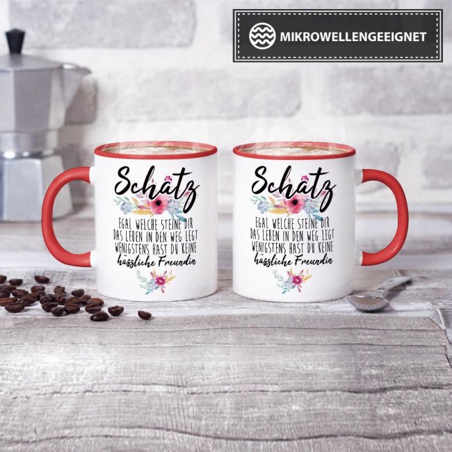 Personalisiert Tasse Mit Namen „Schatzi“ - Motiv „I Love“, 325 Ml, Rot, Spülmaschinenfest