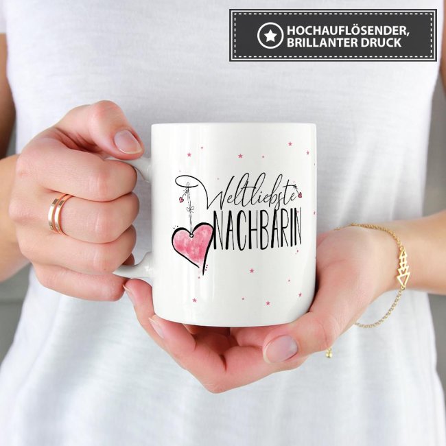 Personalisierte Keramik-Tasse 'Weltliebste Tante' – 300 Ml, Innen & Henkel Rosa, Spülmaschinenfest