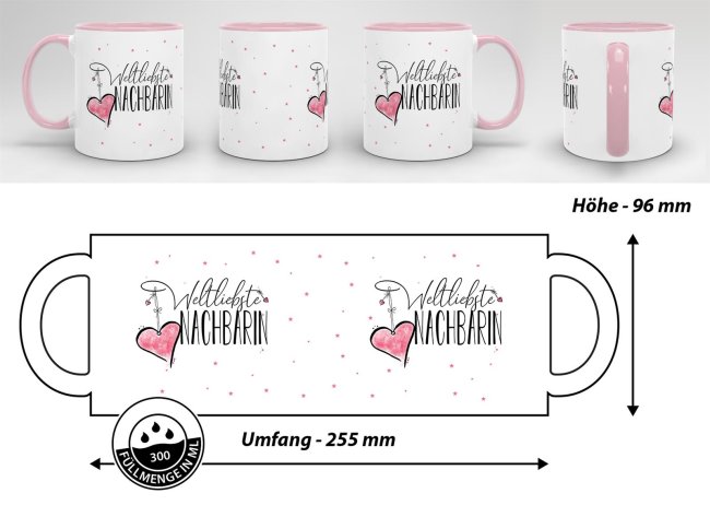 Tasse - Weltliebste Nachbarin - Innen &amp; Henkel Rosa