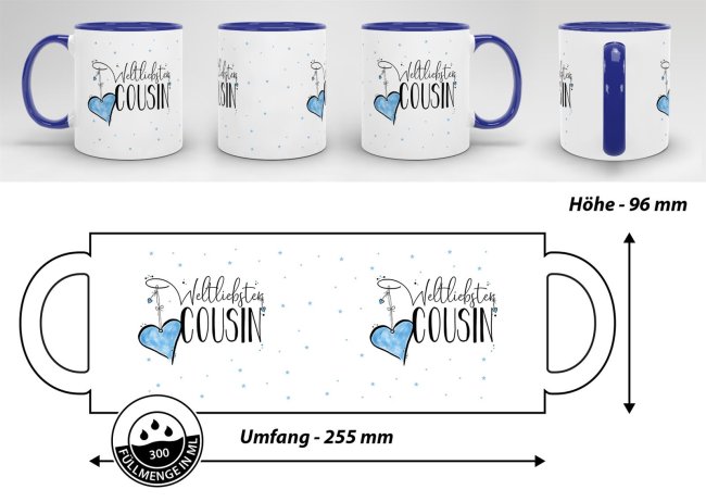 Tasse - Weltliebster Cousin - Innen &amp; Henkel Dunkelblau