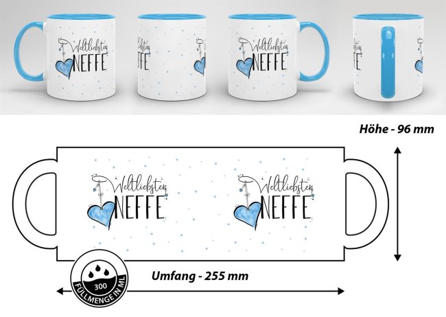 Tasse - Weltliebster Neffe - Innen &amp; Henkel Hellblau