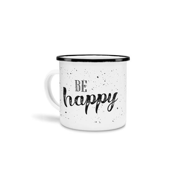 Emaille-Tasse - Be Happy - Every Day - Schwarzer Rand