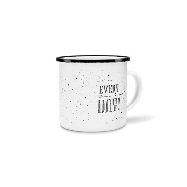 Emaille-Tasse - Be Happy - Every Day - Schwarzer Rand
