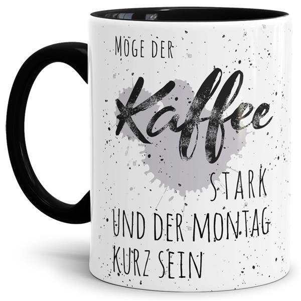 Motiv-Tasse - Kaffee stark - Montag kurz - Schwarz
