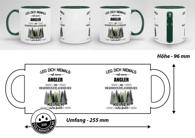 Berufe-Tasse - Leg dich niemals mit einem Angler an - Dunkelgr&uuml;n