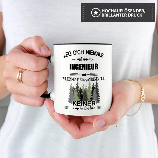 Berufe-Tasse - Leg dich niemals mit einem Ingenieur an - Schwarz