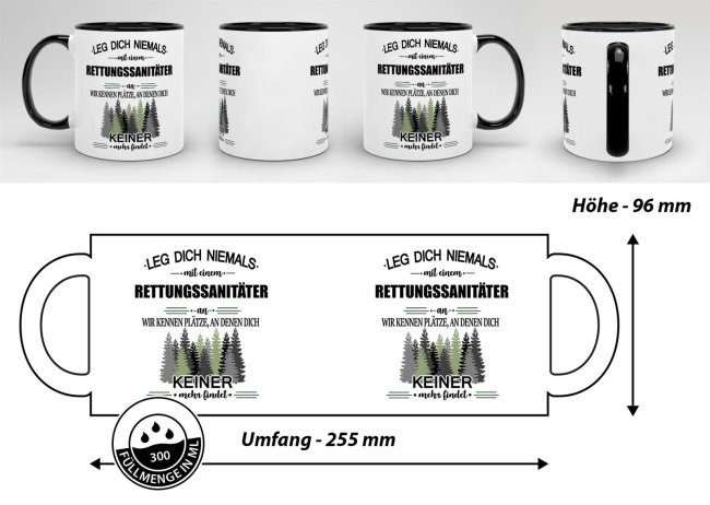 Berufe-Tasse - Leg dich niemals mit einem Rettungssanit&auml;ter an - Schwarz