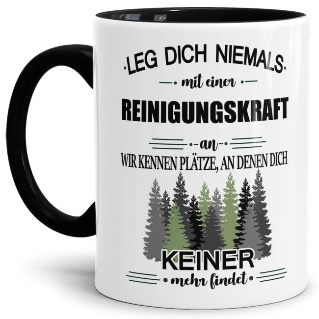 Berufe-Tasse - Leg dich niemals mit einer Reinigungskraft an - Schwarz