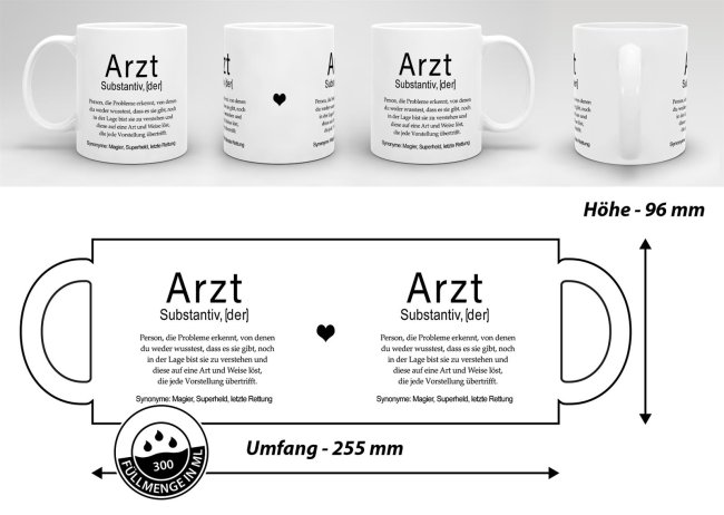Tasse Dudenw&ouml;rter - Arzt - Wei&szlig;