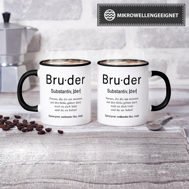 Tasse Dudenw&ouml;rter - Bruder - Innen &amp; Henkel Schwarz