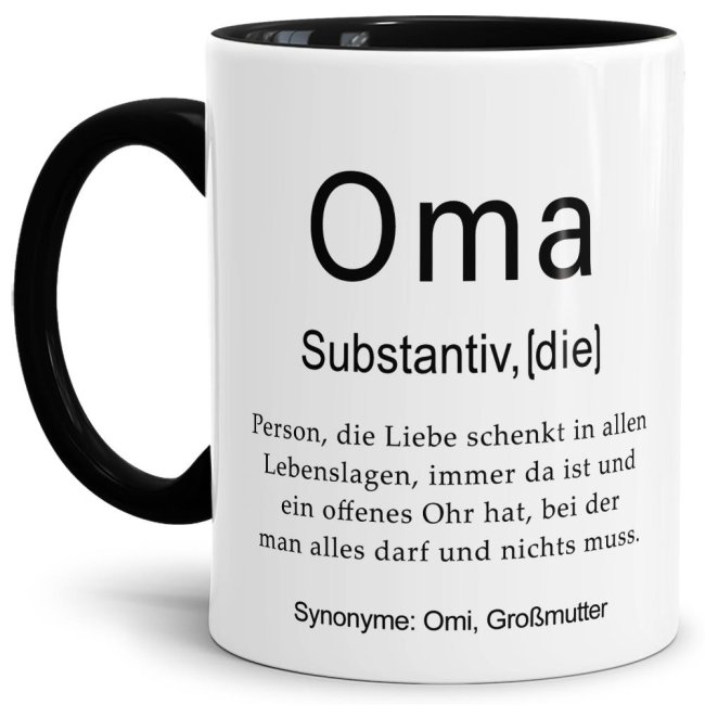 Tasse Dudenw&ouml;rter - Oma - Innen &amp; Henkel Schwarz