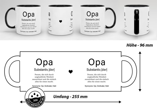 Tasse Dudenw&ouml;rter - Opa - Innen &amp; Henkel Schwarz