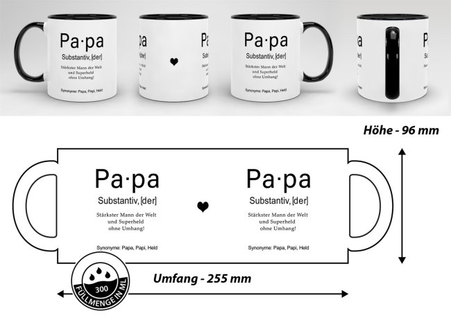 Tasse Dudenw&ouml;rter - Papa - Innen &amp; Henkel Schwarz