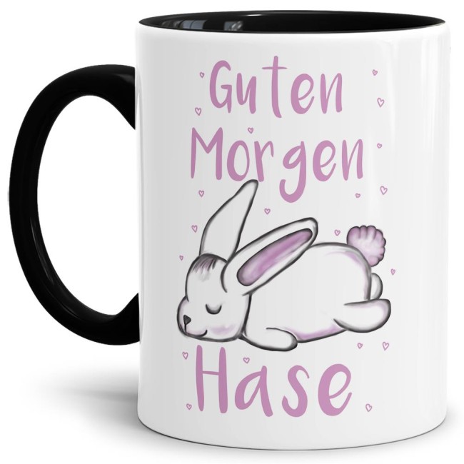 Tasse - Guten Morgen Hase - Innen und Henkel Schwarz