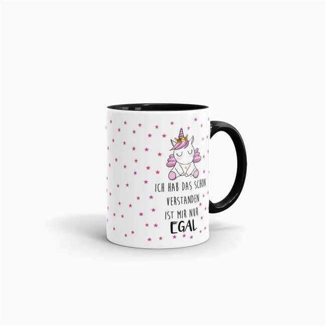 Tasse Einhorn Prinzessin - Ich hab das schon verstanden - Innen &amp; Henkel Schwarz