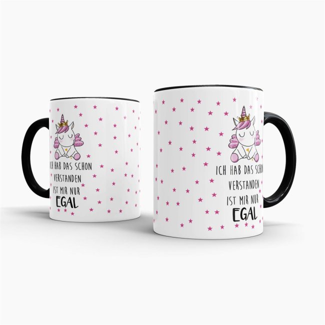 Tasse Einhorn Prinzessin - Ich hab das schon verstanden - Innen &amp; Henkel Schwarz
