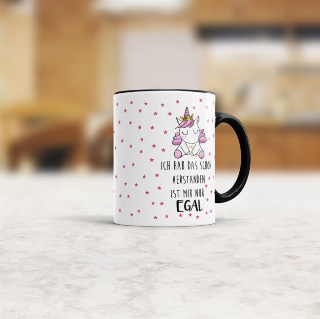 Tasse Einhorn Prinzessin - Ich hab das schon verstanden - Innen &amp; Henkel Schwarz