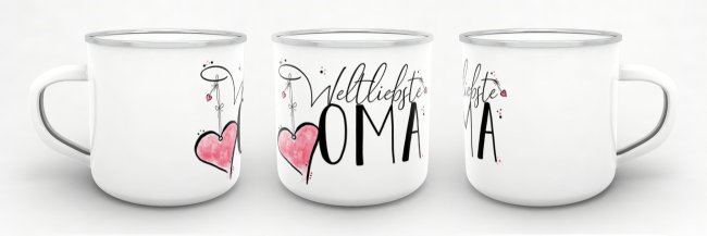 Emaille Tasse - Weltliebste Oma gro&szlig;