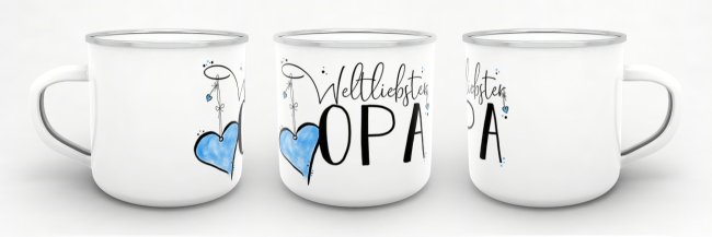 Emaille Tasse - Weltliebster Opa - gro&szlig;