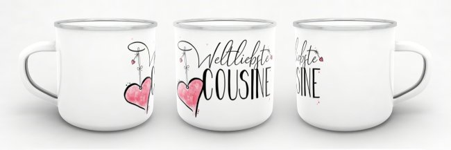 Emaille Tasse - Weltliebste Cousine - gro&szlig;