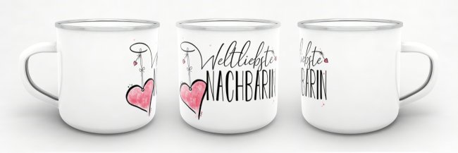 Emaille Tasse - Weltliebste Nachbarin - gro&szlig;