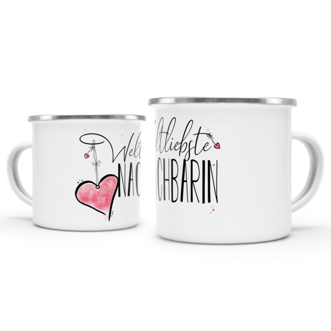 Emaille Tasse - Weltliebste Nachbarin - gro&szlig;