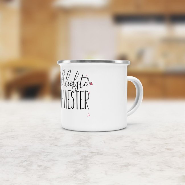 Emaille Tasse - Weltliebste Schwester gro&szlig;
