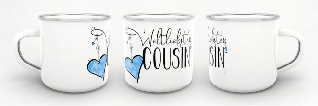 Emaille Tasse - Weltliebster Cousin gro&szlig;