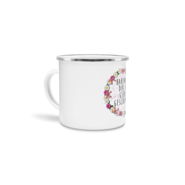 Emaille-Tasse - Haben sie dir ins Gehirn geschissen? - gro&szlig;e Tasse