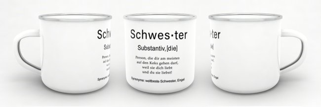 Tasse Dudenw&ouml;rter - Schwester - Emaille gro&szlig;