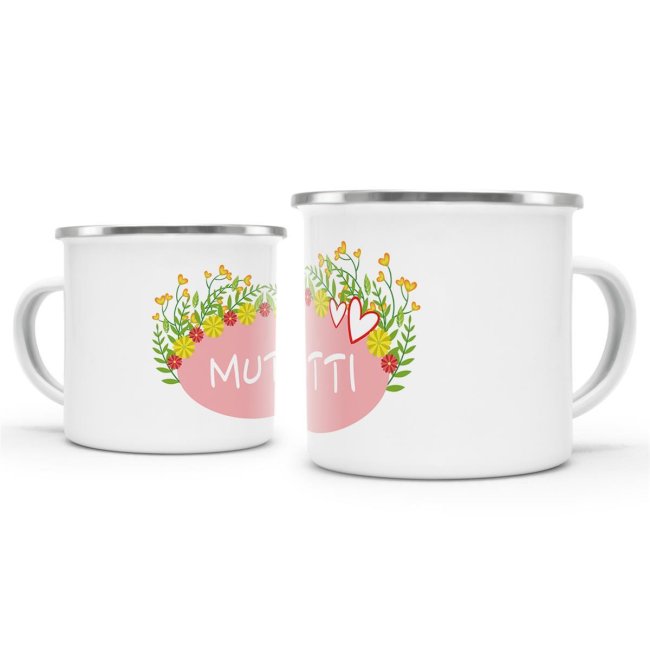 Emaille-Tasse Muttertag - Mutti - Blumen - gro&szlig;