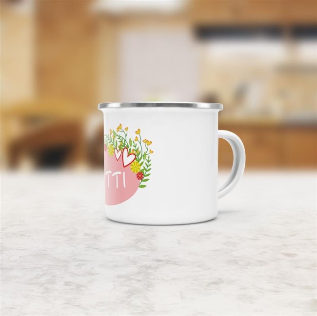 Emaille-Tasse Muttertag - Mutti - Blumen - gro&szlig;