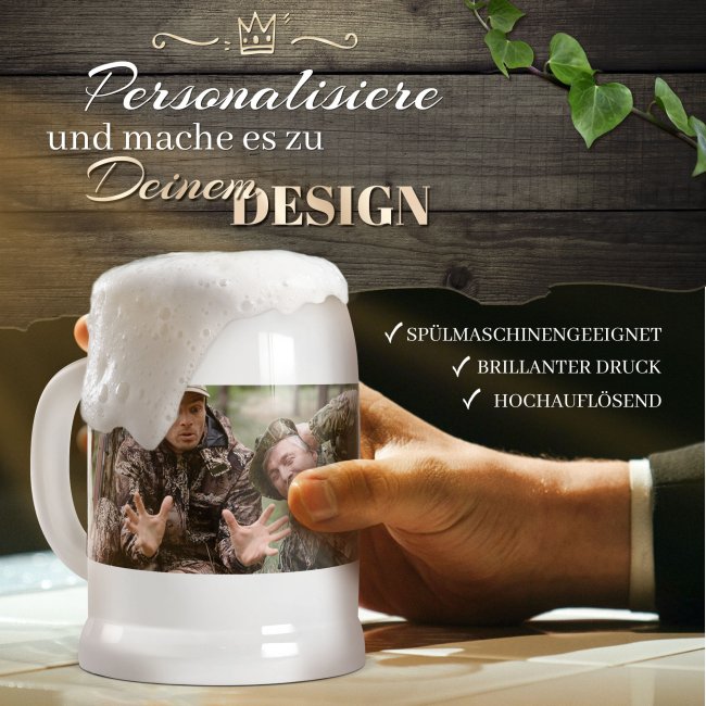 Personalisierter Bierkrug - mit Foto selbst gestalten - Keramik wei&szlig; - 500 ml
