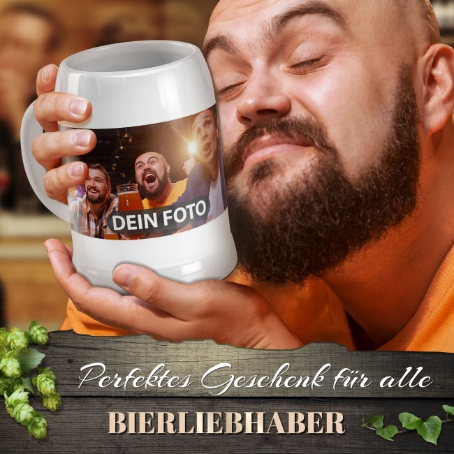 Personalisierter Bierkrug - mit Foto selbst gestalten - Keramik wei&szlig; - 500 ml
