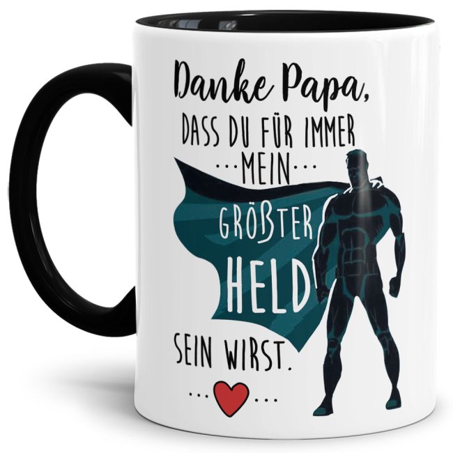 Tasse zum Vatertag - Danke Papa - Innen &amp; Henkel Schwarz