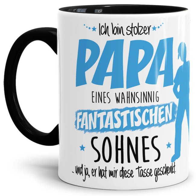 Tasse zum Vatertag - Ich bin stolzer Papa - Sohn - Innen &amp; Henkel Schwarz
